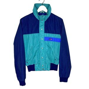 Vintage 80s Blue & Teal Colorblock Nylon Windbreaker Jacket, Sportswear, Small